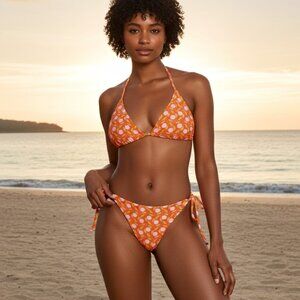 Women's 2-pc String Bikini Set - Orange Mod Floral